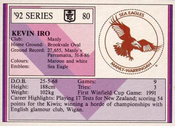 1992 Regina NSW Rugby League #80 Kevin Iro Back